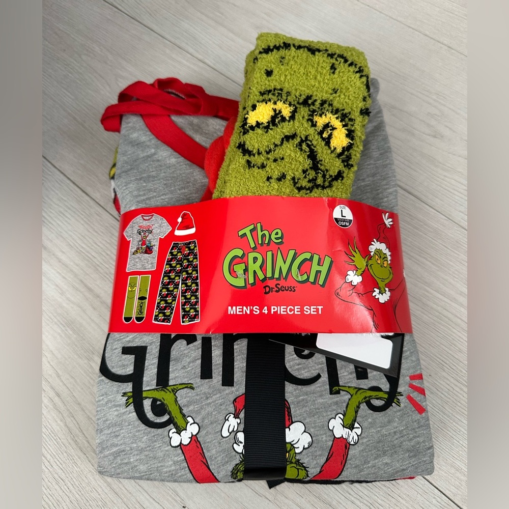New the grinch men's 4 pc set pajamas